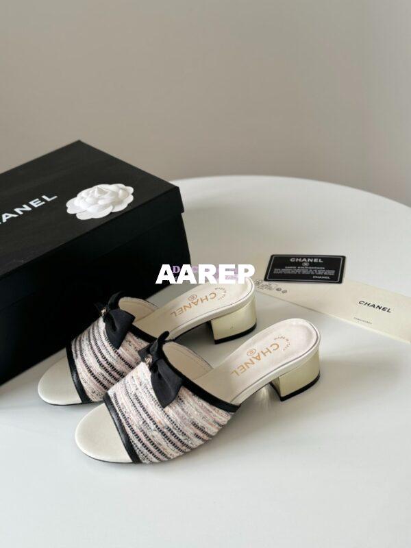 Replica Chanel 2024 SS Lambskin Multicolor Tweed & Grossgrain Mules 40mm G45691 24