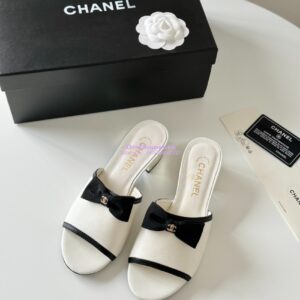 Replica Chanel 2024 SS Lambskin & Grossgrain Mules 40mm G45691 White