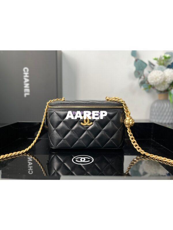 Replica Chanel 23C Clutch With Chain in Lambskin Camellia Crush Charm AP3301 Black 3