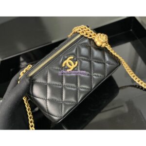Replica Chanel 23C Clutch With Chain in Lambskin Camellia Crush Charm AP3301 Black 2