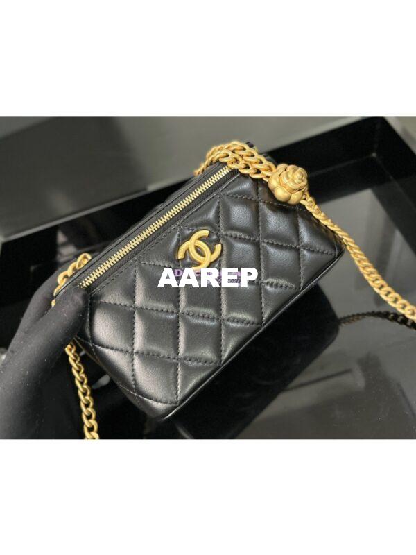 Replica Chanel 23C Clutch With Chain in Lambskin Camellia Crush Charm AP3301 Black 4