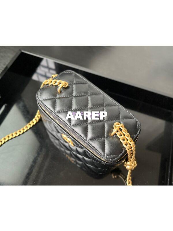 Replica Chanel 23C Clutch With Chain in Lambskin Camellia Crush Charm AP3301 Black 5
