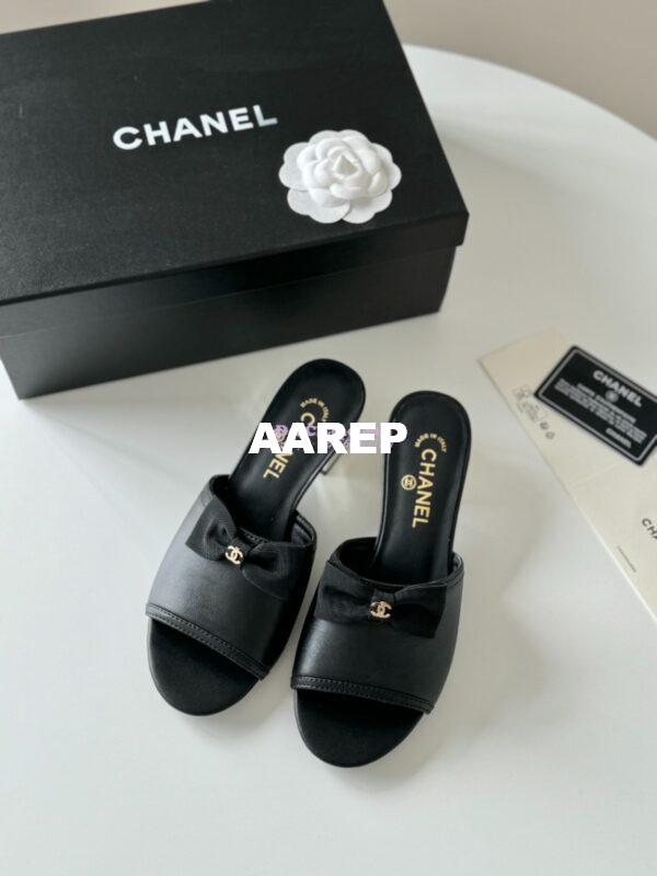 Replica Chanel 2024 SS Lambskin & Grossgrain Mules 40mm G45691 Black 3