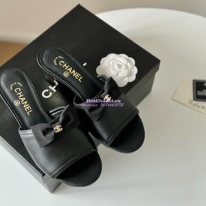 Replica Chanel 2024 SS Lambskin & Grossgrain Mules 40mm G45691 Black 2