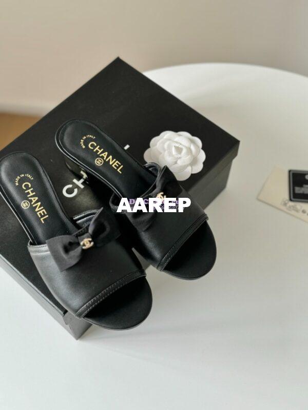 Replica Chanel 2024 SS Lambskin & Grossgrain Mules 40mm G45691 Black 4