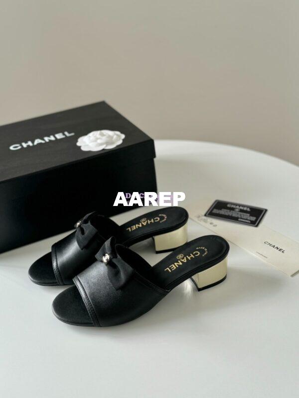 Replica Chanel 2024 SS Lambskin & Grossgrain Mules 40mm G45691 Black 5