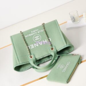 Replica Chanel Small Tote 2 in 1 Mixed Fibres, Calfskin Deauville Bag AS3257 Light Green 2