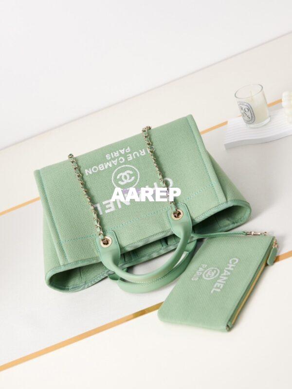 Replica Chanel Small Tote 2 in 1 Mixed Fibres, Calfskin Deauville Bag AS3257 Light Green 2