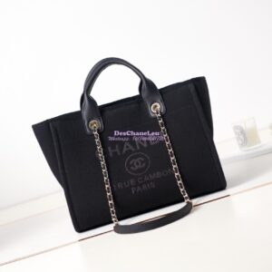 Replica Chanel Small Tote 2 in 1 Mixed Fibres, Calfskin Deauville Bag AS3257 Black