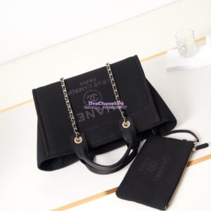 Replica Chanel Small Tote 2 in 1 Mixed Fibres, Calfskin Deauville Bag AS3257 Black 2