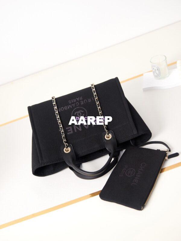 Replica Chanel Small Tote 2 in 1 Mixed Fibres, Calfskin Deauville Bag AS3257 Black 4