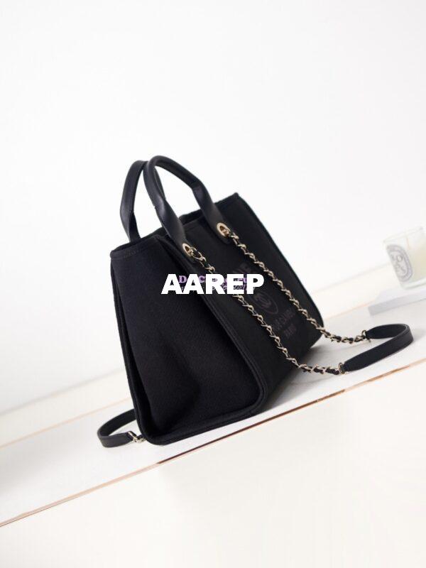Replica Chanel Small Tote 2 in 1 Mixed Fibres, Calfskin Deauville Bag AS3257 Black 6