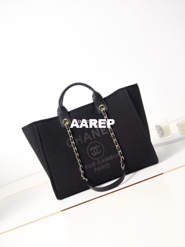 Replica Chanel Large Tote 2 in 1 Mixed Fibres, Calfskin Deauville Bag A66941 Black
