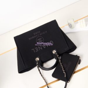 Replica Chanel Large Tote 2 in 1 Mixed Fibres, Calfskin Deauville Bag A66941 Black 2