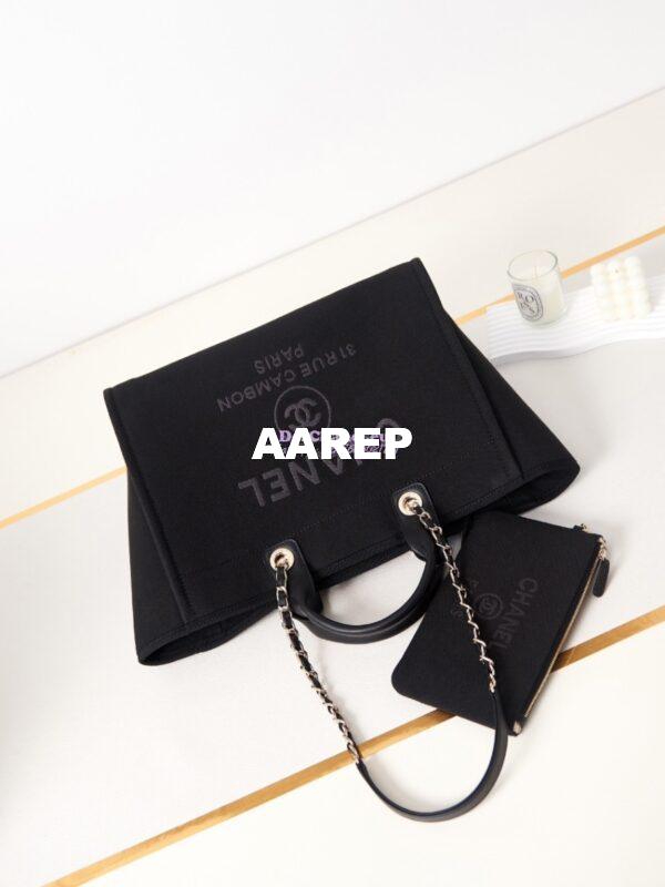 Replica Chanel Large Tote 2 in 1 Mixed Fibres, Calfskin Deauville Bag A66941 Black 2