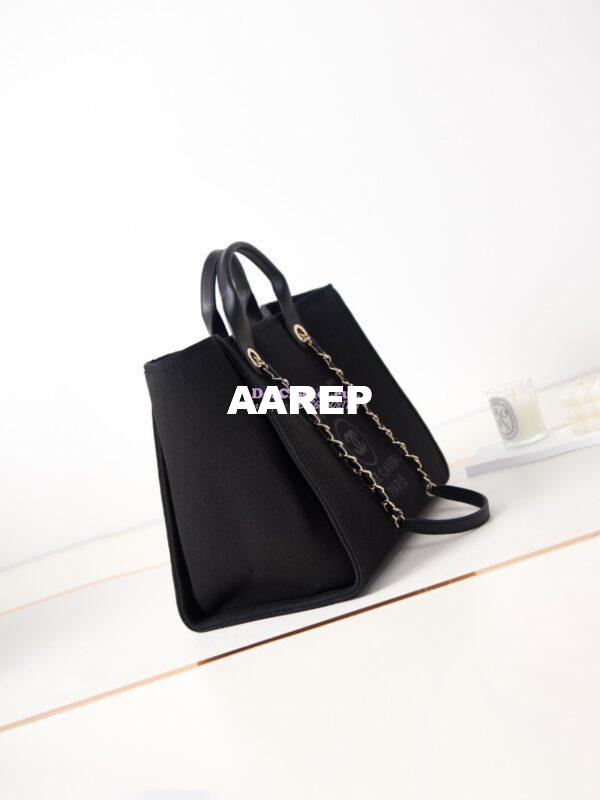 Replica Chanel Large Tote 2 in 1 Mixed Fibres, Calfskin Deauville Bag A66941 Black 3