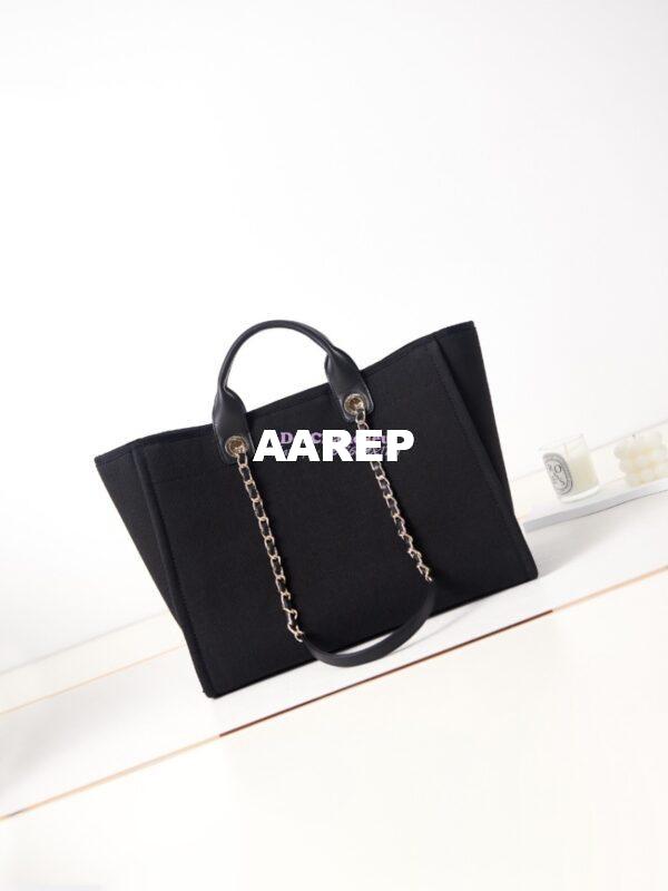 Replica Chanel Large Tote 2 in 1 Mixed Fibres, Calfskin Deauville Bag A66941 Black 8