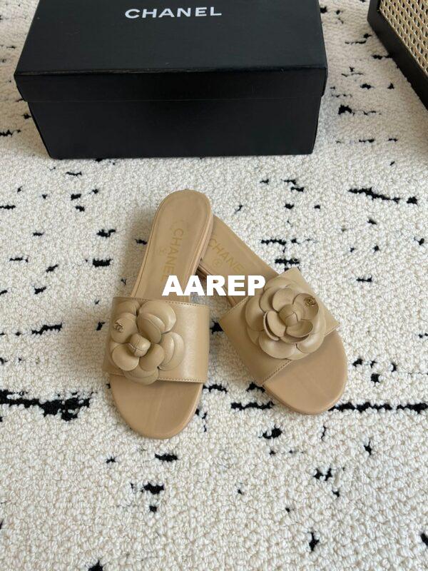 Replica Chanel 24C Camellia Lambskin Flats Sandals G29027 37