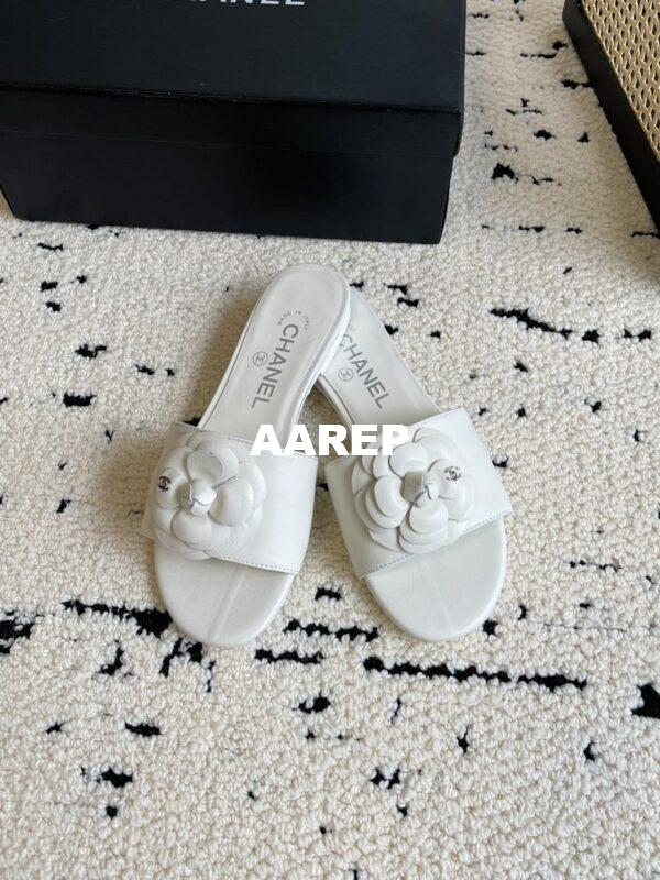 Replica Chanel 24C Camellia Lambskin Flats Sandals G29027 38