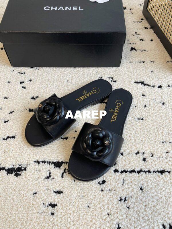 Replica Chanel 24C Camellia Lambskin Flats Sandals G29027 39
