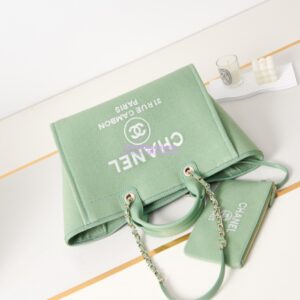 Replica Chanel Large Tote 2 in 1 Mixed Fibres, Calfskin Deauville Bag A66941 Light Green 2