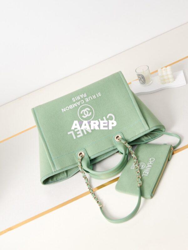 Replica Chanel Large Tote 2 in 1 Mixed Fibres, Calfskin Deauville Bag A66941 Light Green 2