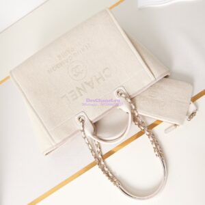 Replica Chanel Large Tote 2 in 1 Mixed Fibres, Calfskin Deauville Bag A66941 Creme White 2