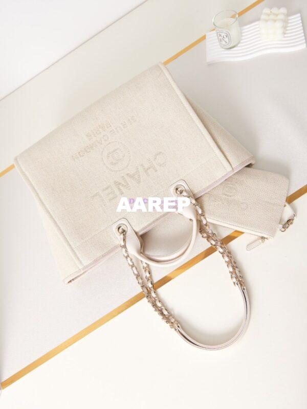 Replica Chanel Large Tote 2 in 1 Mixed Fibres, Calfskin Deauville Bag A66941 Creme White 4