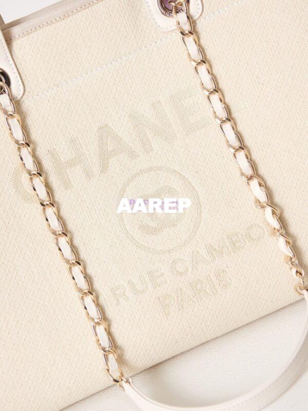 Replica Chanel Large Tote 2 in 1 Mixed Fibres, Calfskin Deauville Bag A66941 Creme White 5