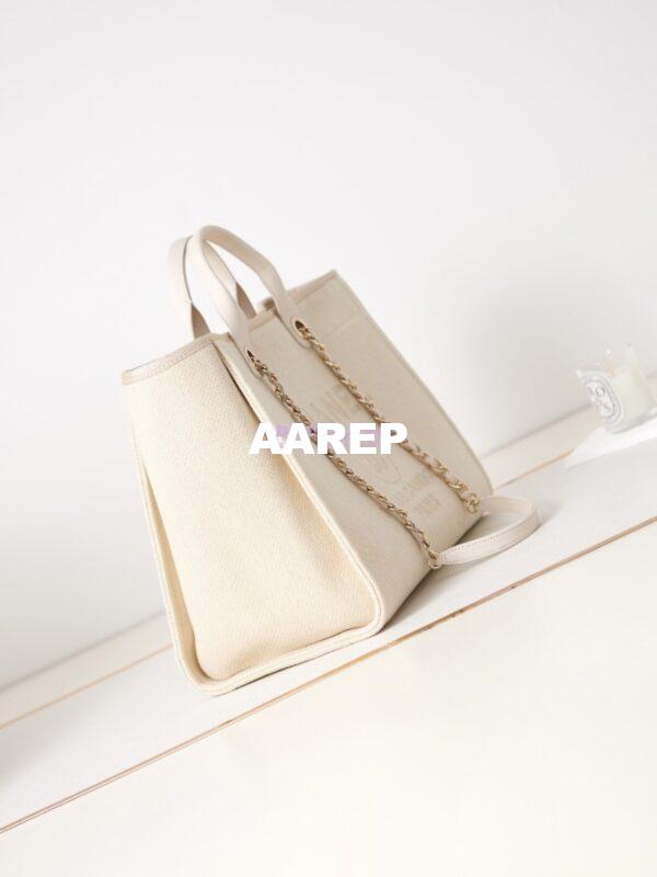 Replica Chanel Large Tote 2 in 1 Mixed Fibres, Calfskin Deauville Bag A66941 Creme White 6