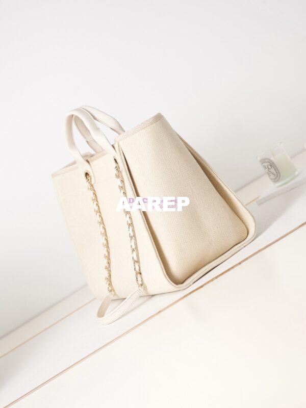 Replica Chanel Large Tote 2 in 1 Mixed Fibres, Calfskin Deauville Bag A66941 Creme White 7