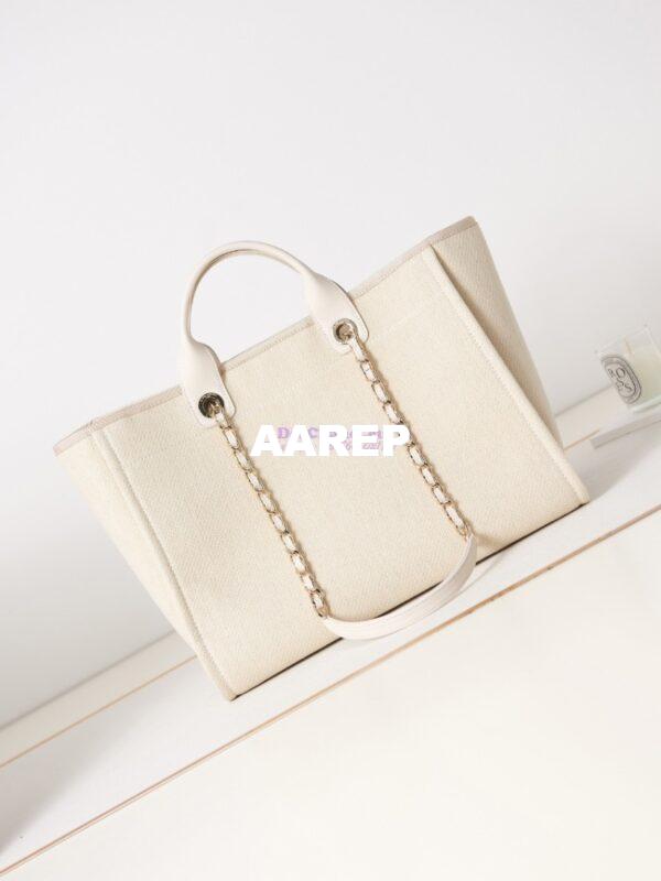 Replica Chanel Large Tote 2 in 1 Mixed Fibres, Calfskin Deauville Bag A66941 Creme White 10