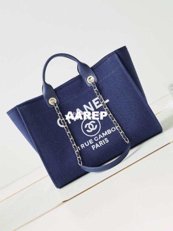 Replica Chanel Large Tote 2 in 1 Mixed Fibres, Calfskin Deauville Bag A66941 Blue 3
