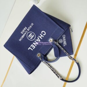 Replica Chanel Large Tote 2 in 1 Mixed Fibres, Calfskin Deauville Bag A66941 Blue 2