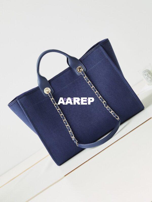 Replica Chanel Large Tote 2 in 1 Mixed Fibres, Calfskin Deauville Bag A66941 Blue 10