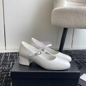 Replica Chanel 24C Mary Janes with Logo Lambskin G45473 White
