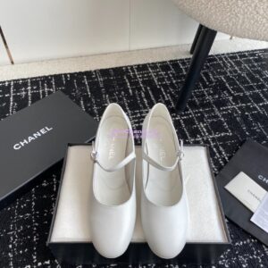 Replica Chanel 24C Mary Janes with Logo Lambskin G45473 White 2