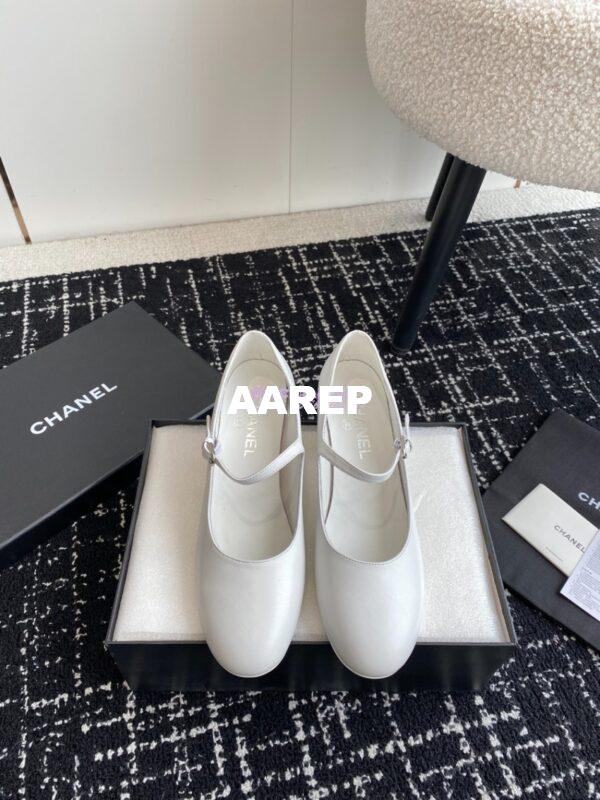 Replica Chanel 24C Mary Janes with Logo Lambskin G45473 White 4