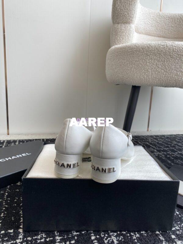 Replica Chanel 24C Mary Janes with Logo Lambskin G45473 White 5