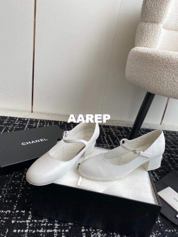 Replica Chanel 24C Mary Janes with Logo Lambskin G45473 White 6