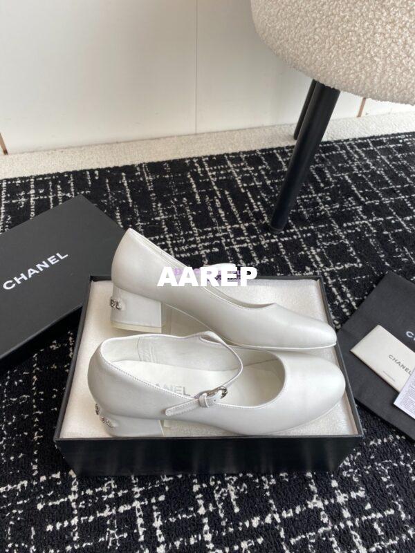Replica Chanel 24C Mary Janes with Logo Lambskin G45473 White 7