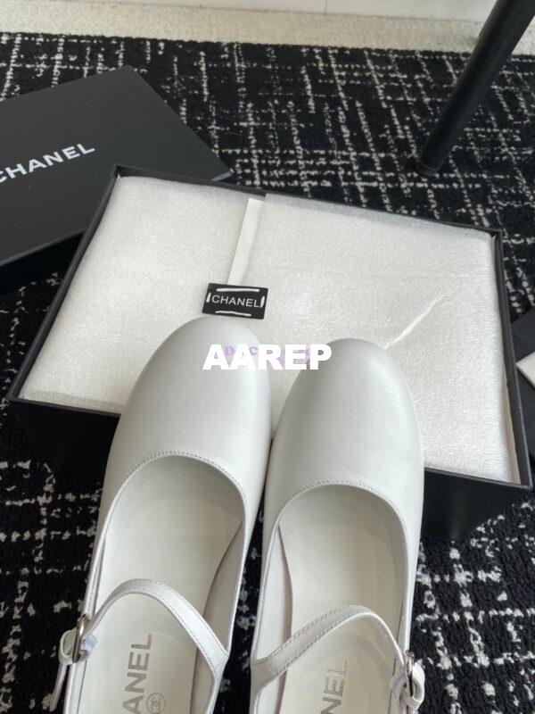 Replica Chanel 24C Mary Janes with Logo Lambskin G45473 White 9