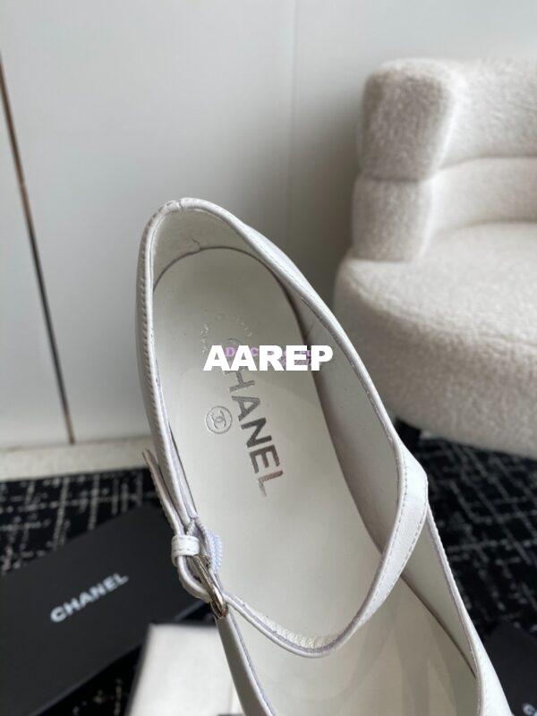 Replica Chanel 24C Mary Janes with Logo Lambskin G45473 White 10
