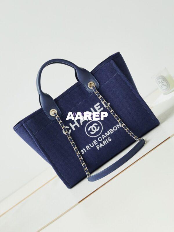 Replica Chanel Small Tote 2 in 1 Mixed Fibres, Calfskin Deauville Bag AS3257 Blue