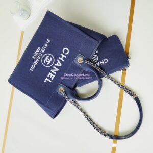 Replica Chanel Small Tote 2 in 1 Mixed Fibres, Calfskin Deauville Bag AS3257 Blue 2