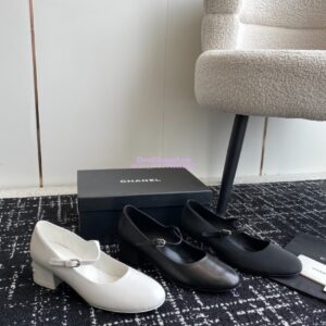 Replica Chanel 24C Mary Janes with Logo Lambskin G45473 Black