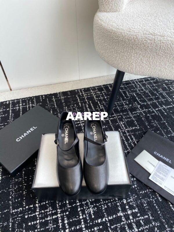 Replica Chanel 24C Mary Janes with Logo Lambskin G45473 Black 4