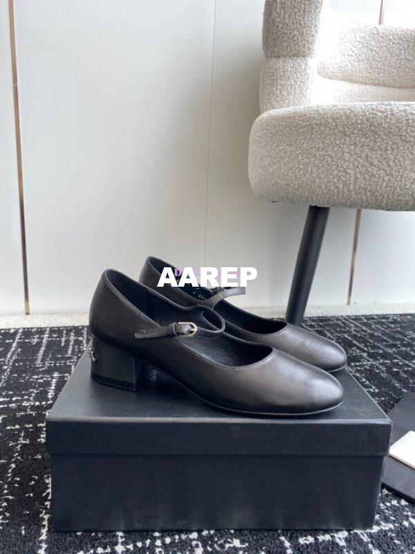 Replica Chanel 24C Mary Janes with Logo Lambskin G45473 Black 5