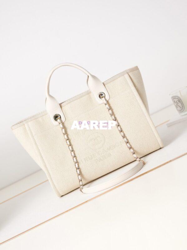 Replica Chanel Small Tote 2 in 1 Mixed Fibres, Calfskin Deauville Bag AS3257 Creme White