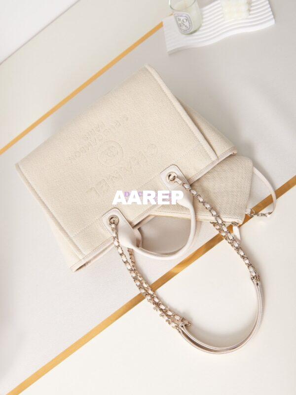Replica Chanel Small Tote 2 in 1 Mixed Fibres, Calfskin Deauville Bag AS3257 Creme White 3